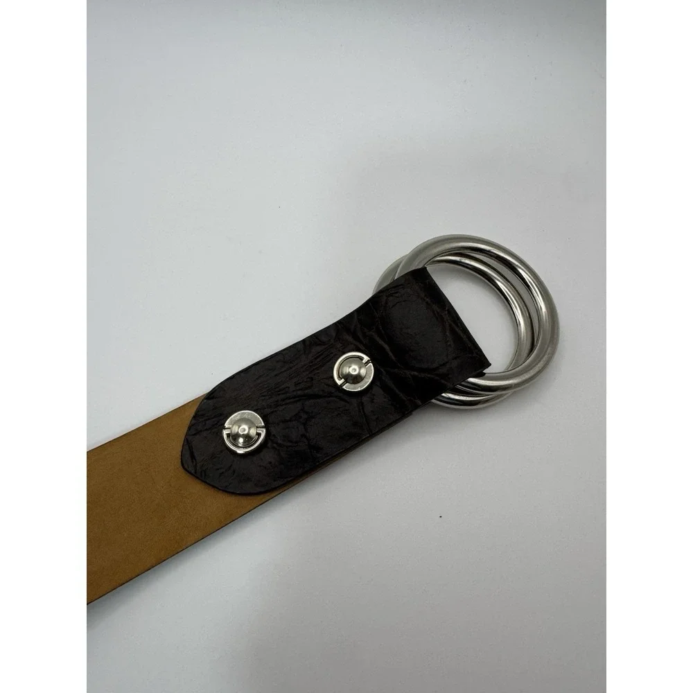 W Kleinberg‎ Brown Embossed Custom Leather Belt Belt Sz 34 NWOT Loop Buckle Lux